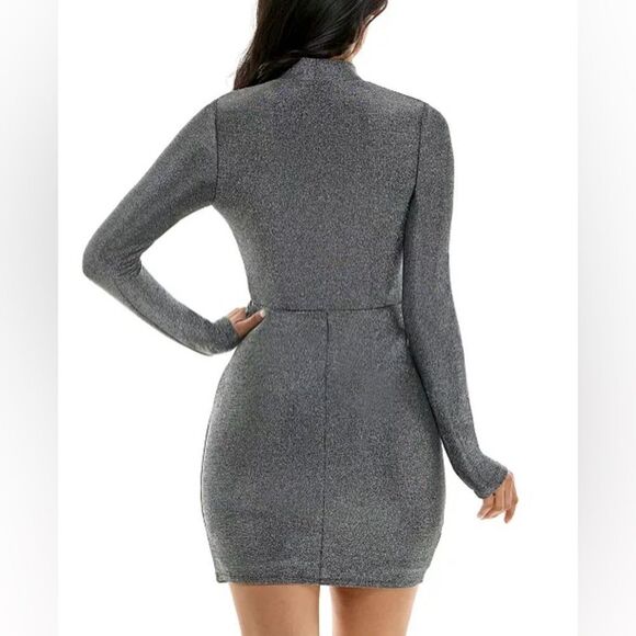 BCX Metallic Ruched Tulip Hem Long Sleeve Dress/Lots of Stretch (Size: XS) - Picture 10 of 14